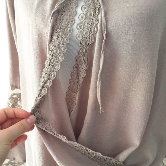LAST: Small Lace Surplice Top in Taupe - Picture 6 of 6